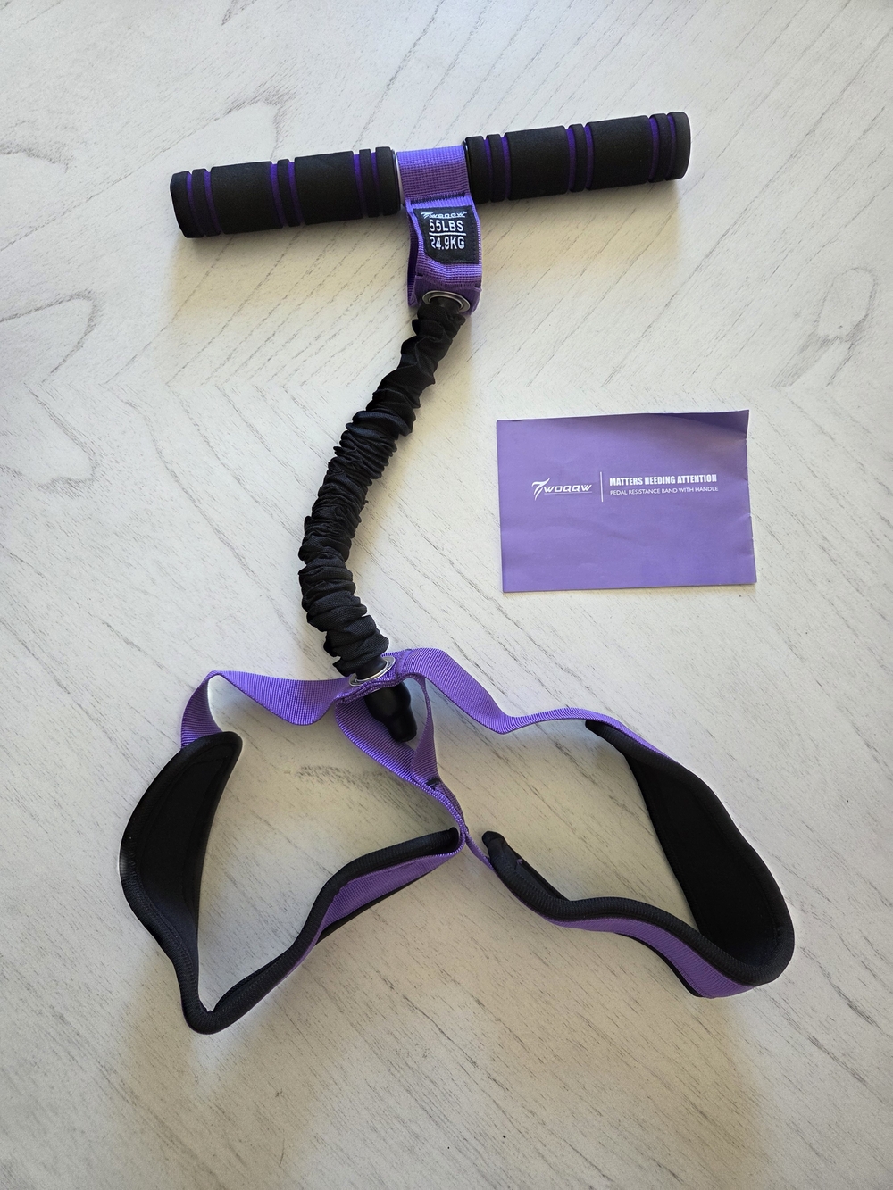 WOQQW Pedal Resistance Band with Handles - Purple, 55lbs Resistance